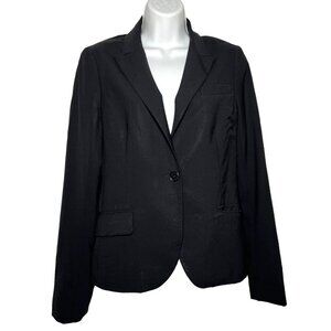 Theory Wool Stretch Blazer Single Button Black Fitted Structured Jacket Size 6